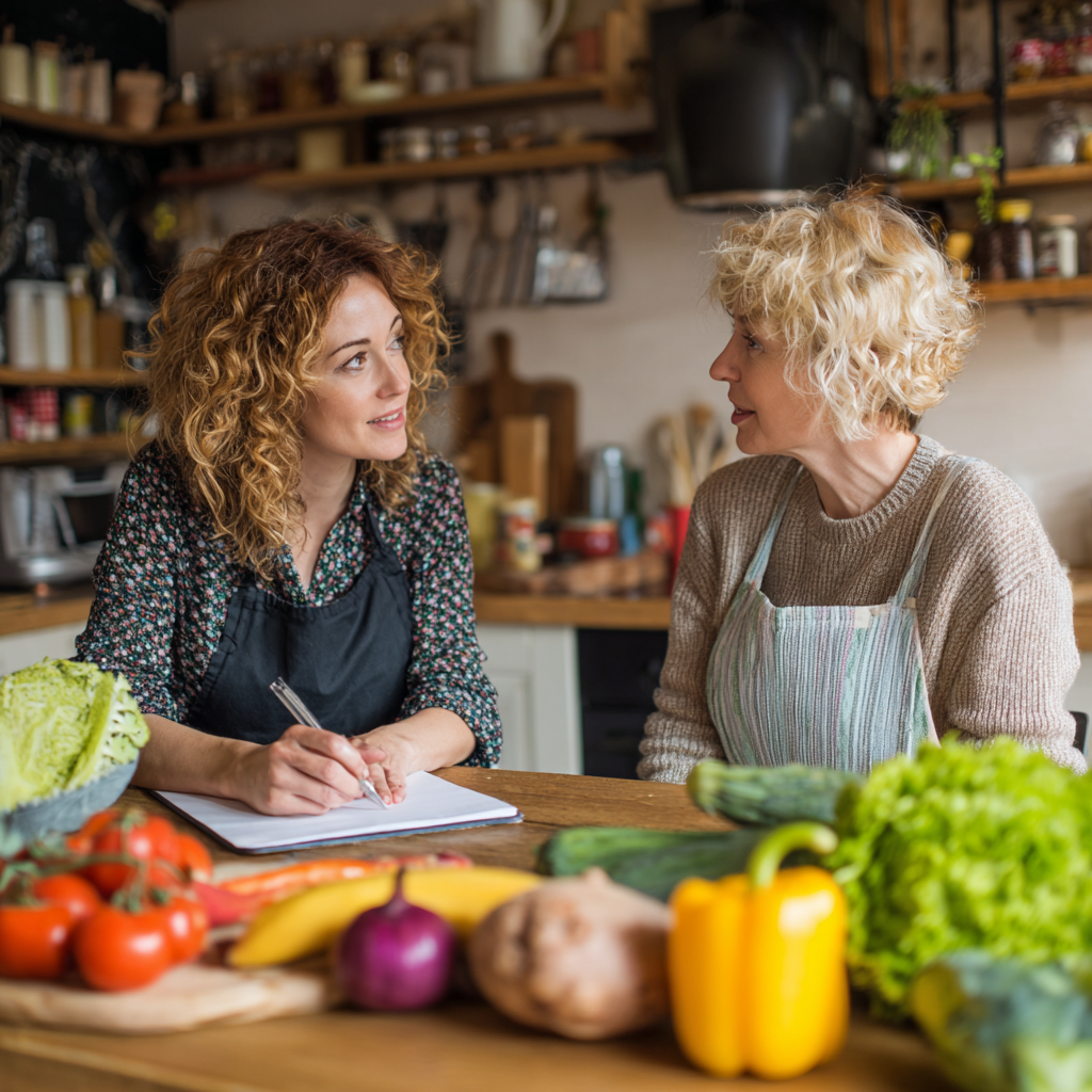 nutritionist consulting with adult client about meal planning